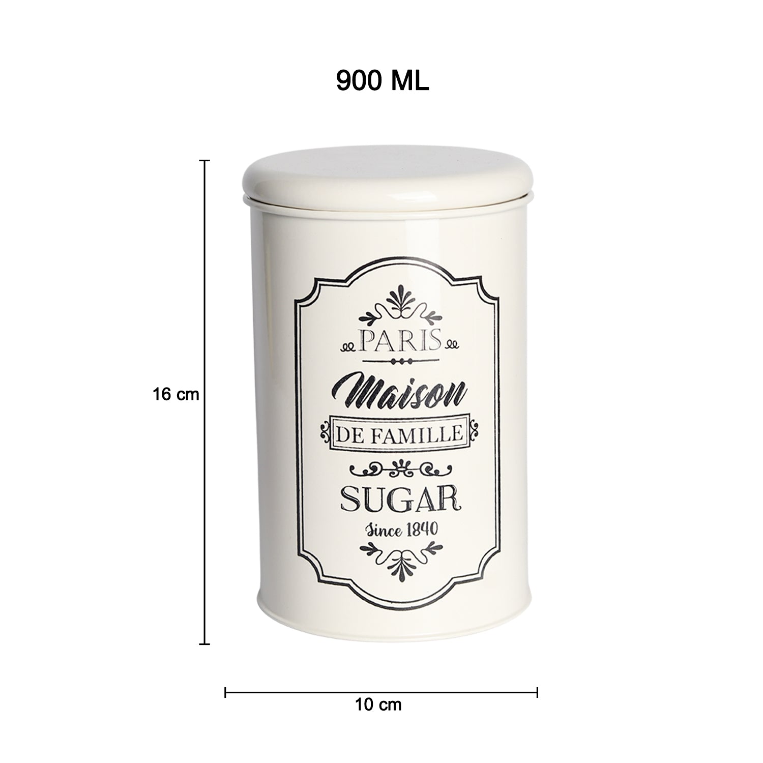 Metal Tea & Sugar Jar Set - Each Ivory & 900 Ml
