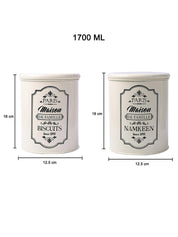 Metal Biscuite & Namkeen Jar Set - Each Ivory & 1700 Ml - MARKET99