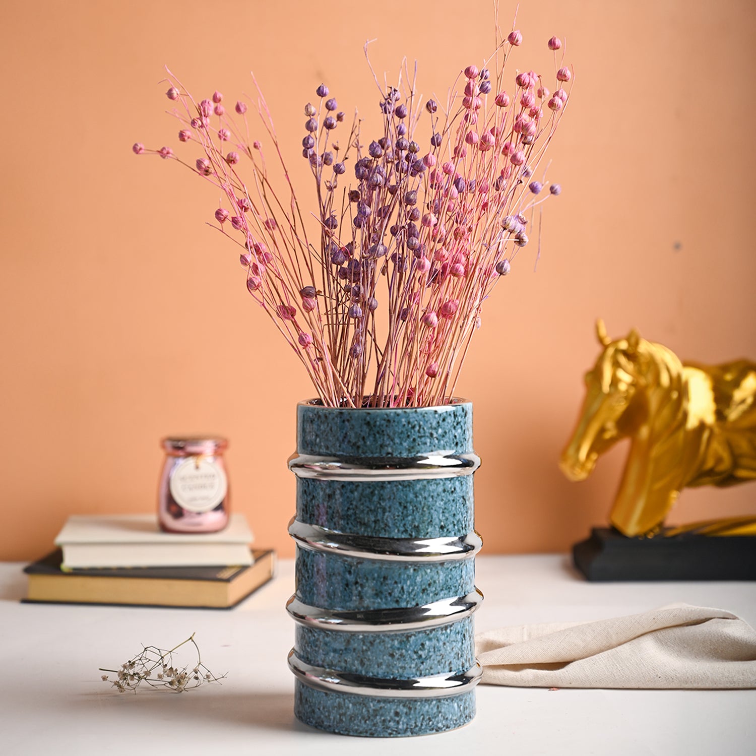 Silver Edge + Ribbed Vase