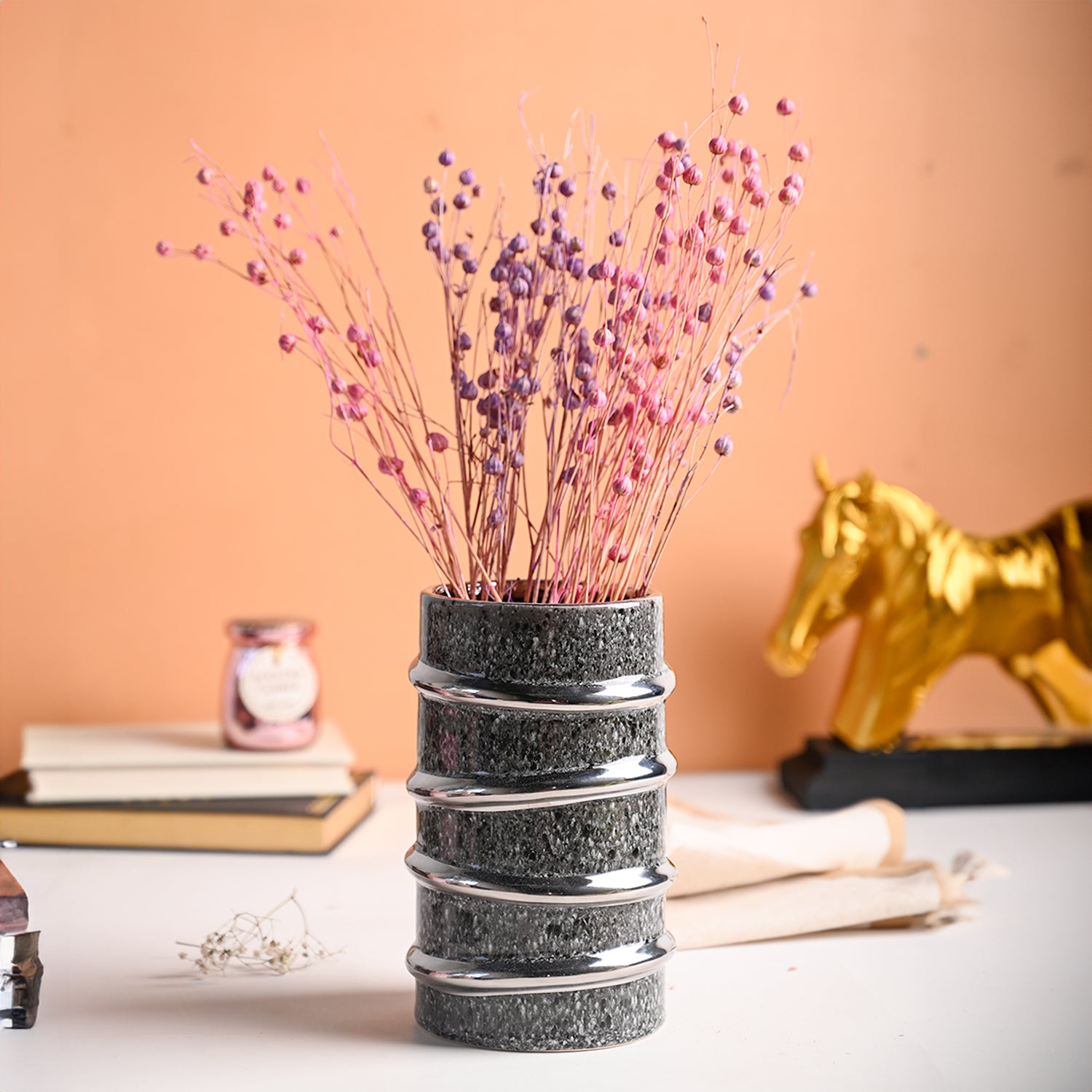 Silver Edge + Ribbed Vase