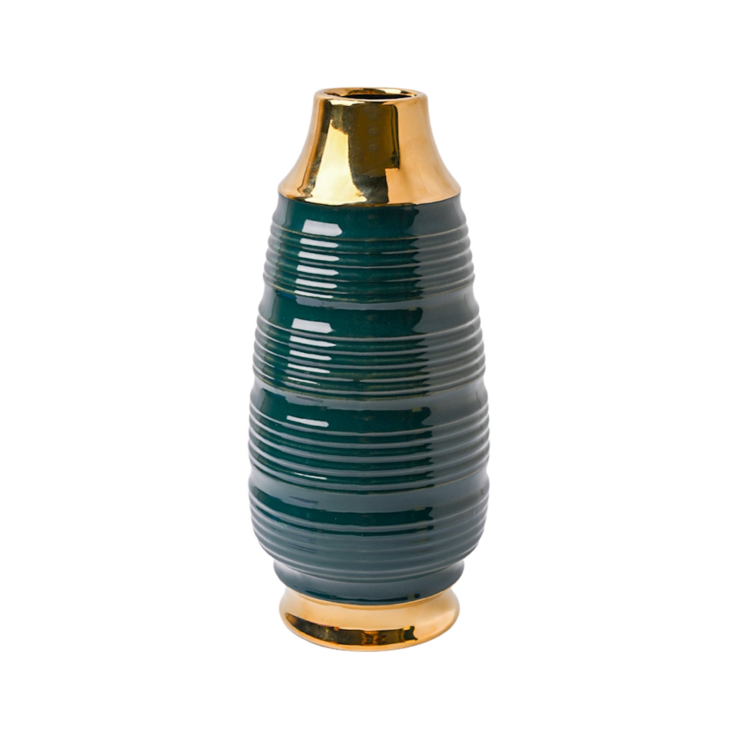 Golden & Teal Spiral Ceramic Vase