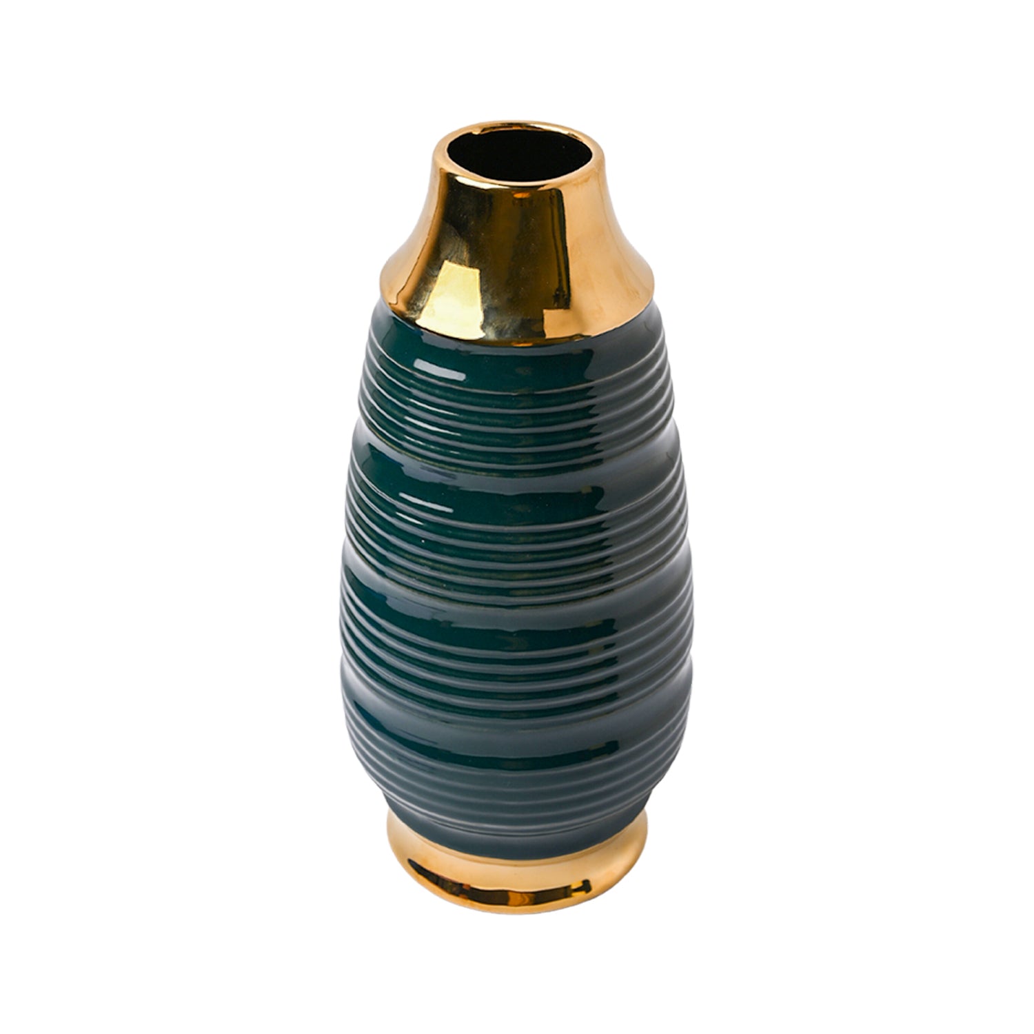 Golden & Teal Spiral Ceramic Vase