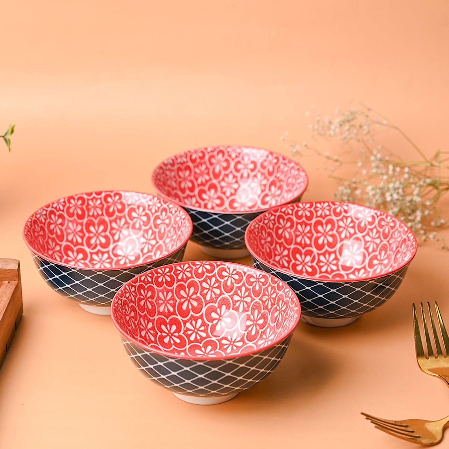 Floral Bowl Set Of 4 (280Ml)