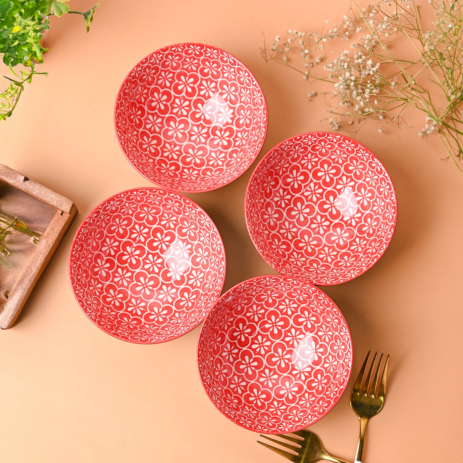 Floral Bowl Set Of 4 (280Ml)