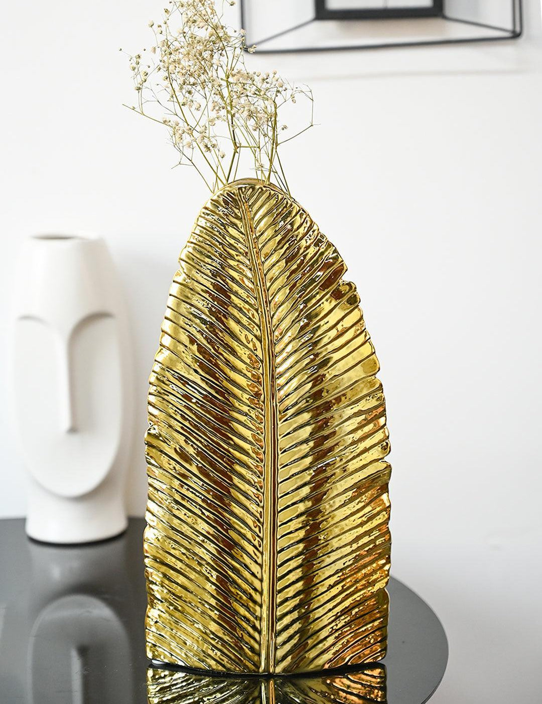 Stylish Golden Leaf Ceramic Vase - MARKET99