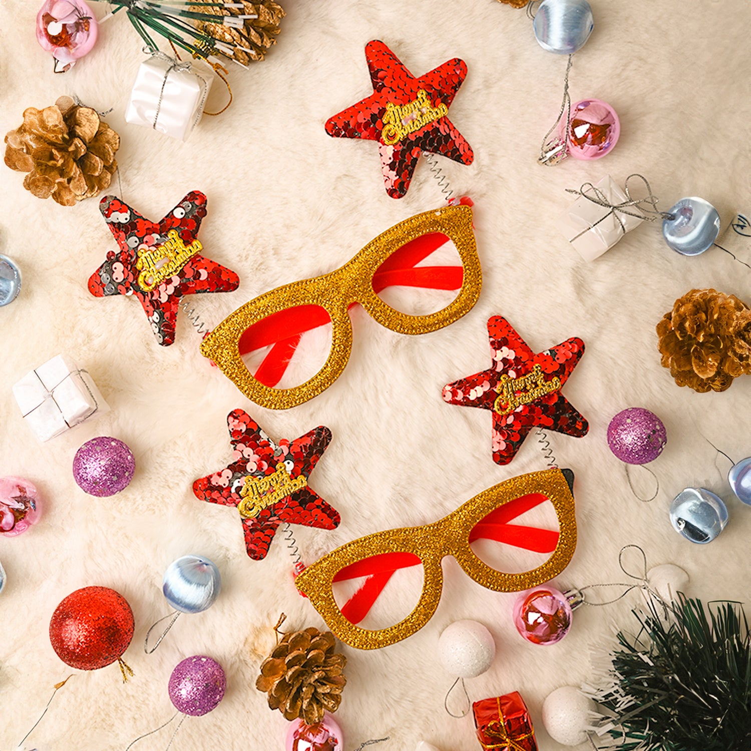 Party Spectacles With Reindeer Horns (Gold, Set Of 2)