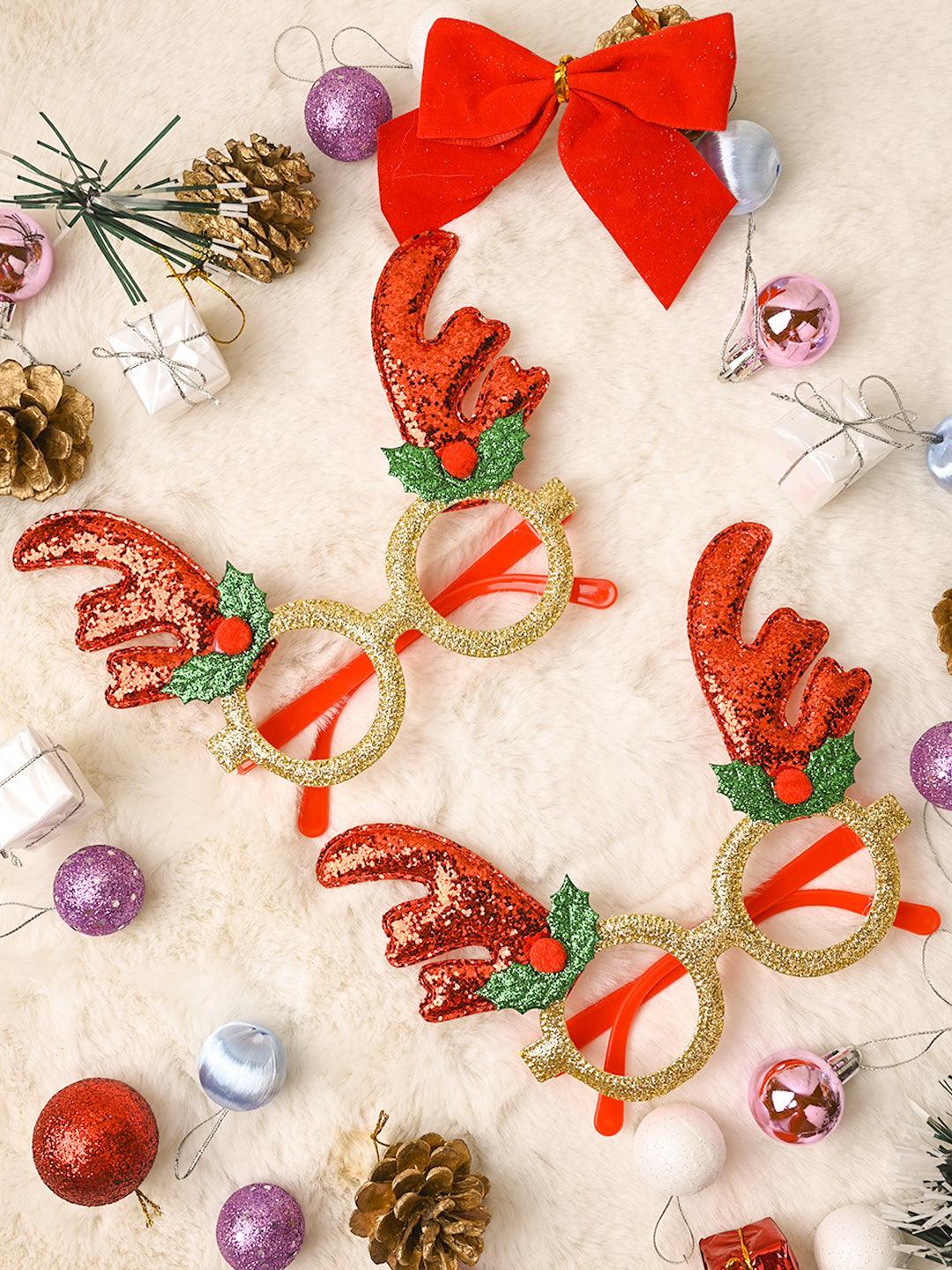 Christmas Raindeer Horns Party Spectacles (Red & Gold, Set Of 2) - MARKET99