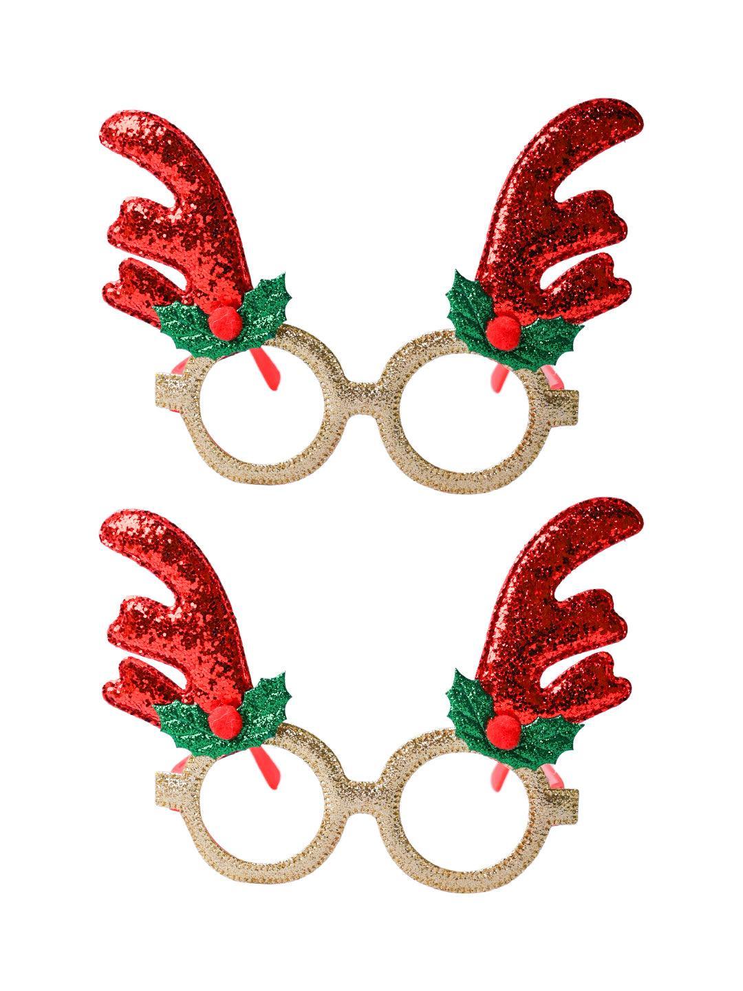 Christmas Raindeer Horns Party Spectacles (Red & Gold, Set Of 2) - MARKET99