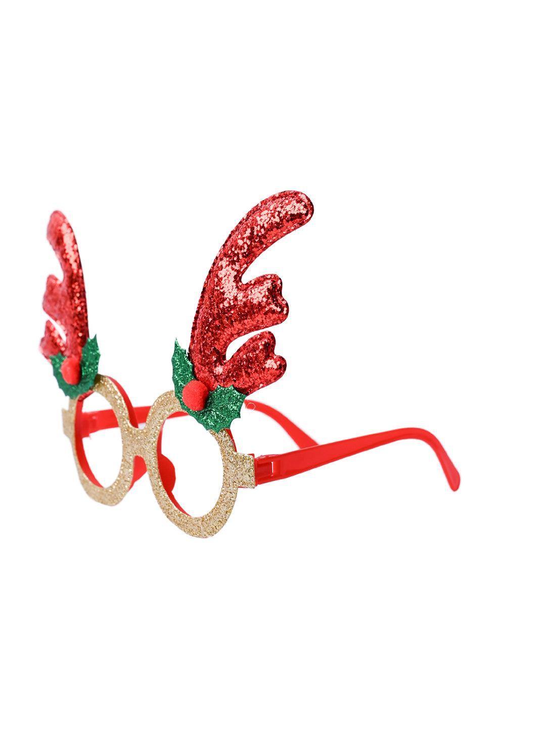 Christmas Raindeer Horns Party Spectacles (Red & Gold, Set Of 2) - MARKET99