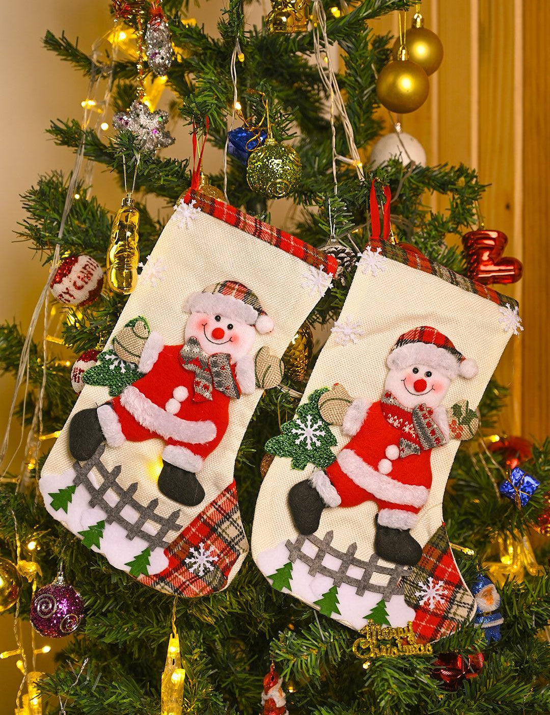 X-Mas Embroidery Stocking Hanging (Red, Set Of 2) - MARKET99