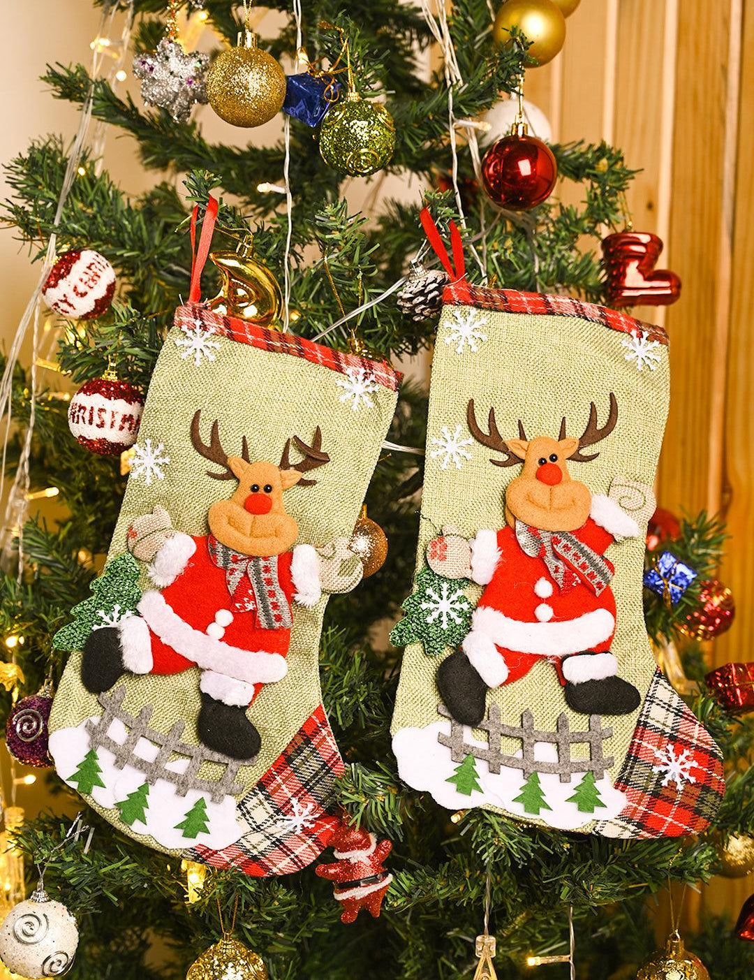 X-Mas Embroidery Stocking Hanging (White, Set Of 2) - MARKET99