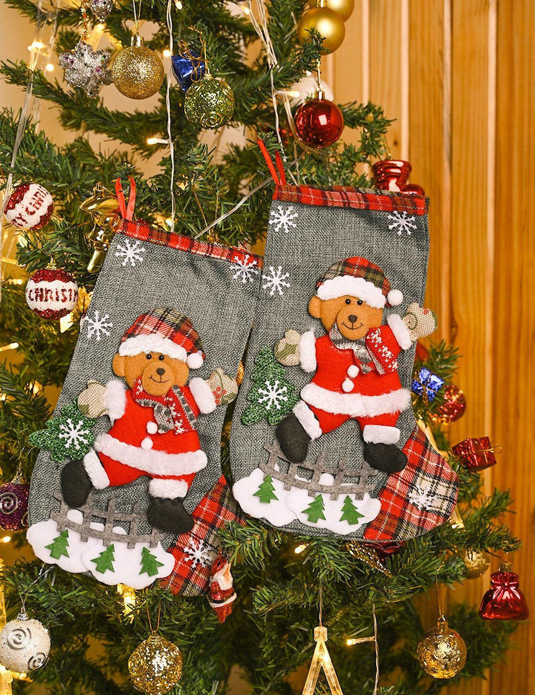 X-Mas Embroidery Stocking Hanging (Light Green, Set Of 2) - MARKET99