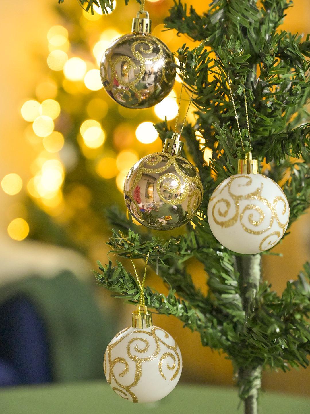 Christmas Tree Hanging Balls (White & Gold, Set Of 6) - MARKET99