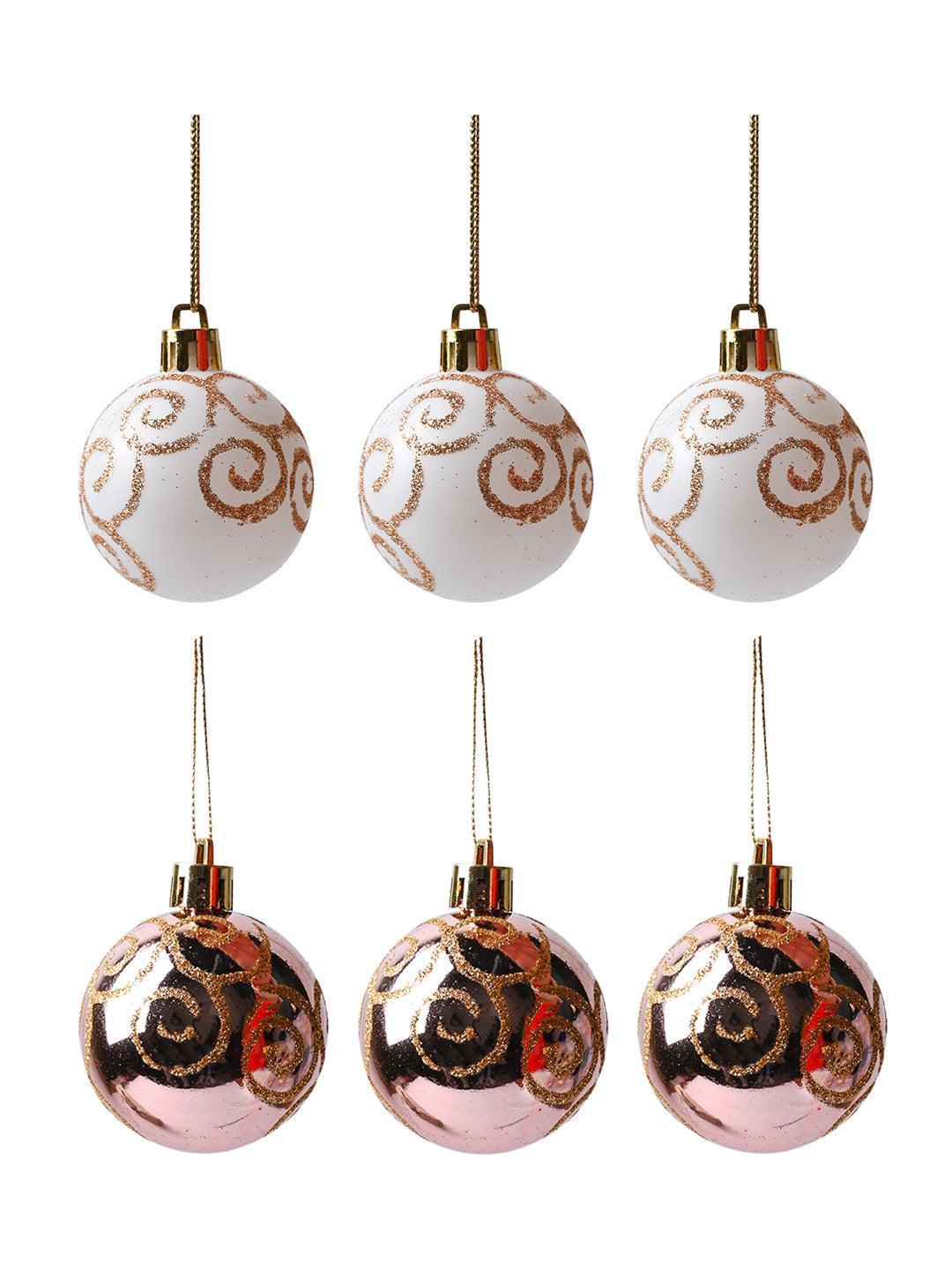 Christmas Tree Hanging Balls (White & Gold, Set Of 6) - MARKET99