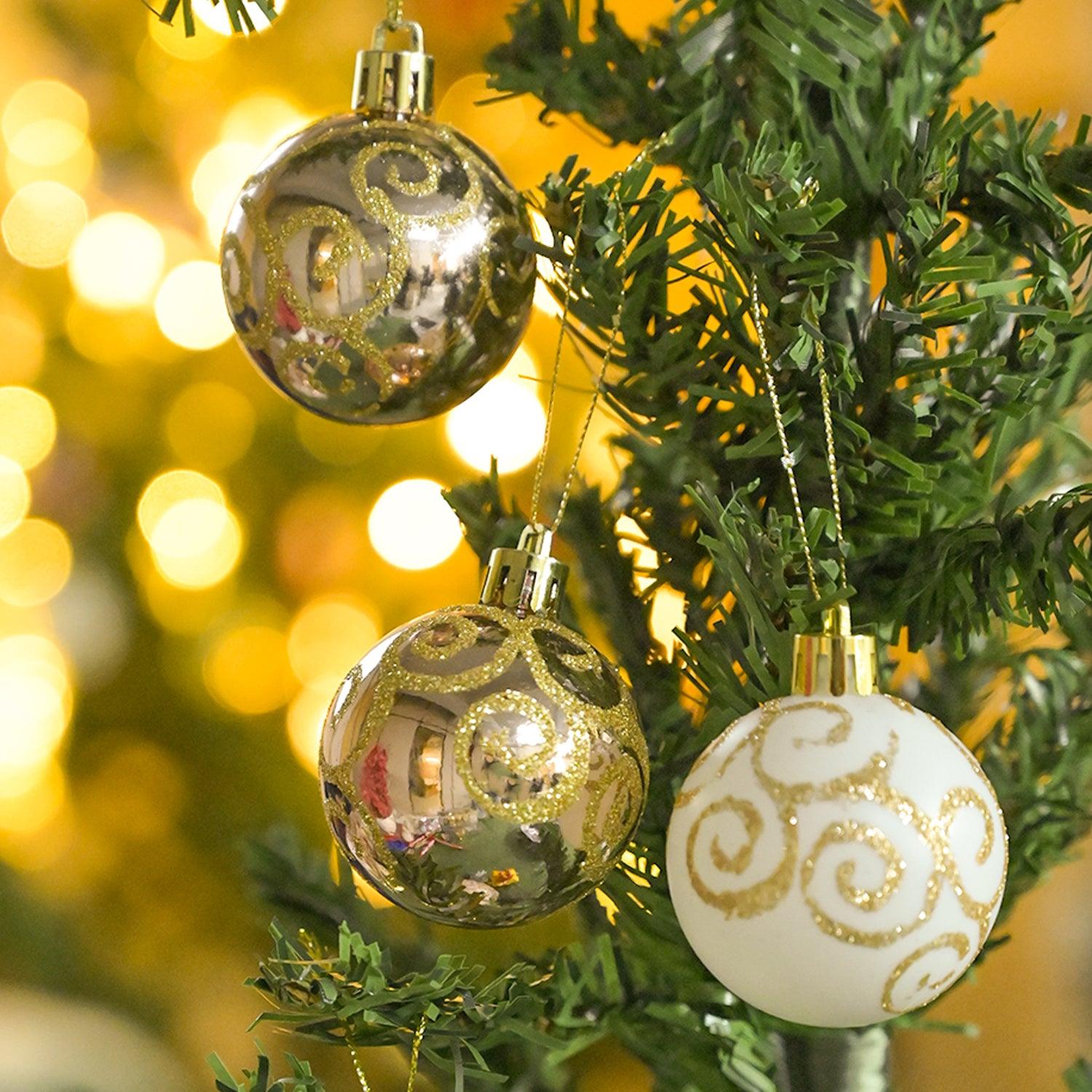 Christmas Tree Hanging Balls (White & Gold, Set Of 6) - MARKET99