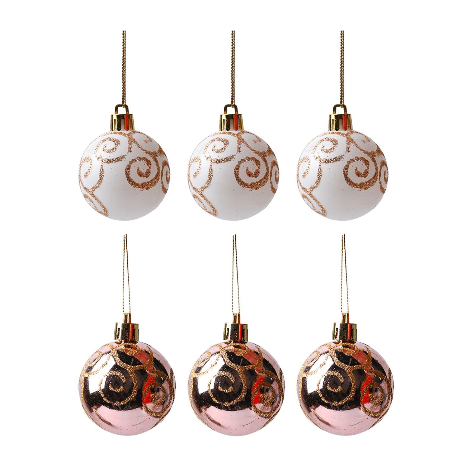 Christmas Tree Hanging Balls (White & Gold, Set Of 6) - MARKET99