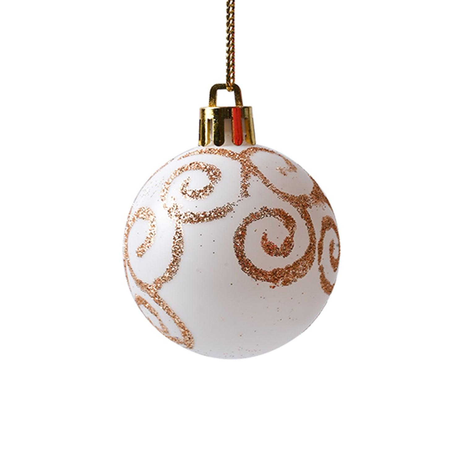 Christmas Tree Hanging Balls (White & Gold, Set Of 6) - MARKET99
