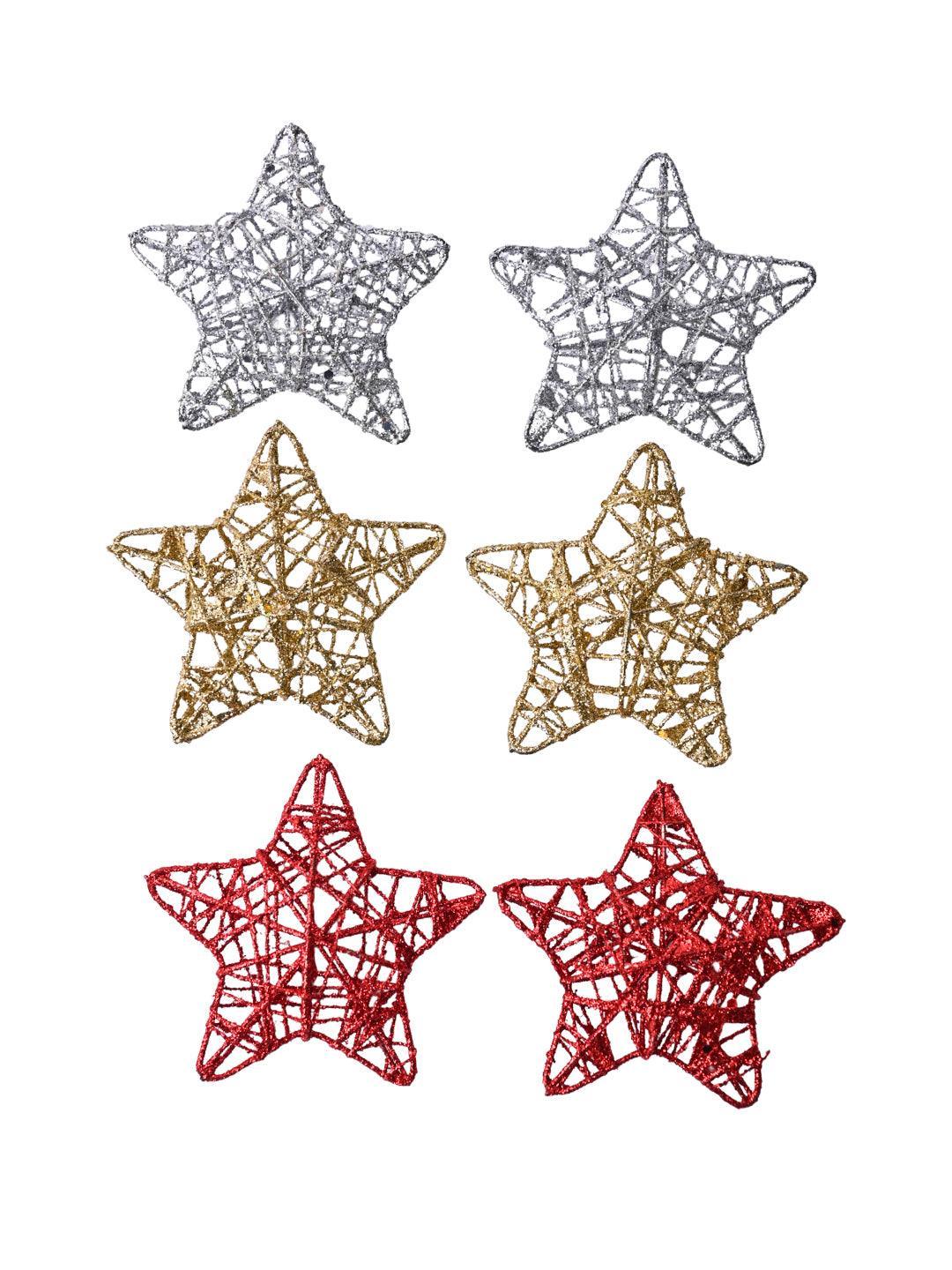 Christmas Decoration (White & Golden, Set Of 6 Pcs) - MARKET99