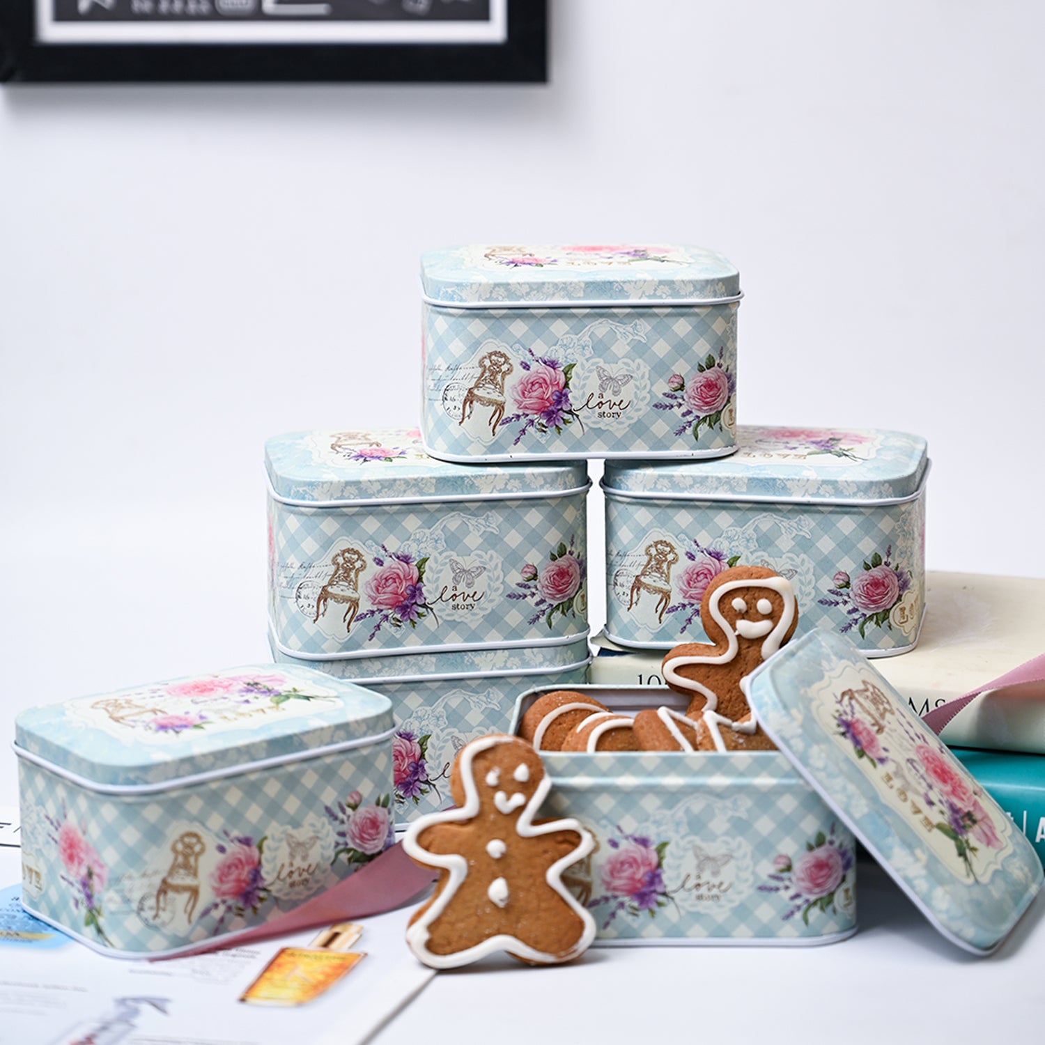 Mini Tin Storage Box Container  - Set Of 6, Blue