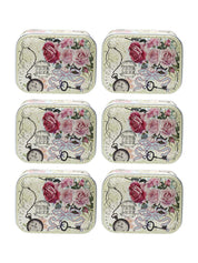 Mini Floral Tin Storage Box Container - Set Of 6, Green - MARKET99