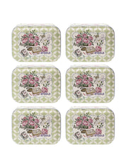 Floral Tin Storage Box Container - Set Of 6, Green - MARKET99