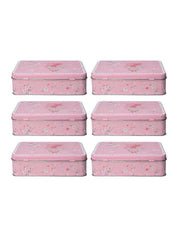 Floral Tin Storage Box Container - Set Of 6, Pink - MARKET99