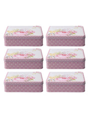 Floral Tin Storage Box Container - Set Of 6, Yellow & Pink - MARKET99