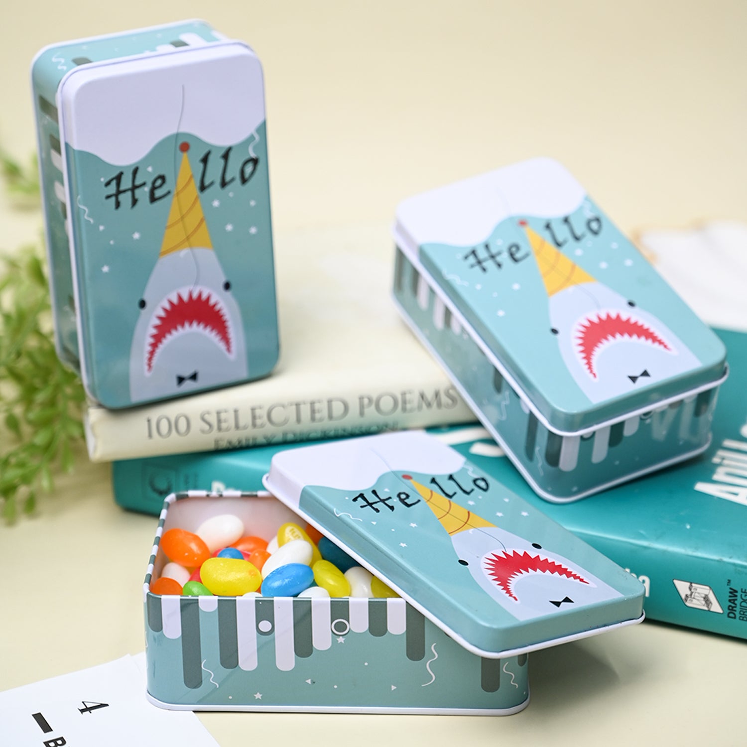 Animal Print Tin Storage Box - Set Of 3, Turquoise