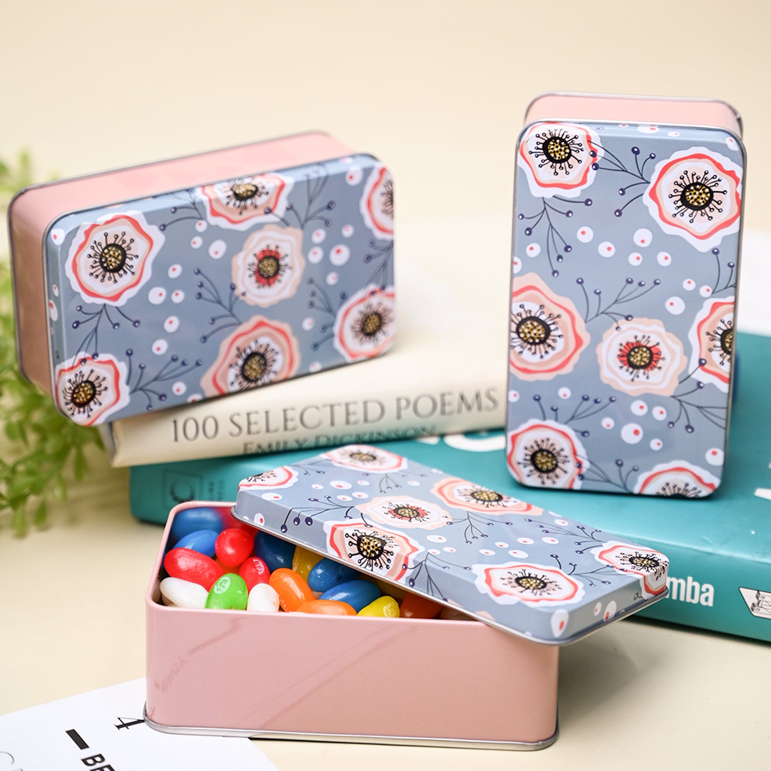 Animal Print Tin Storage Box - Set Of 3, Blue