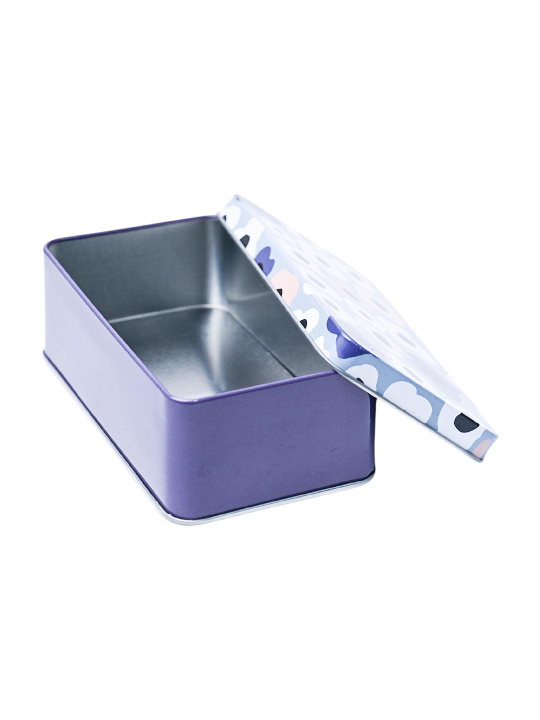 Floral Tin Storage Box - Set Of 3, Grey - MARKET99