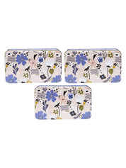 Floral Tin Storage Box - Set Of 3, Blue - MARKET99