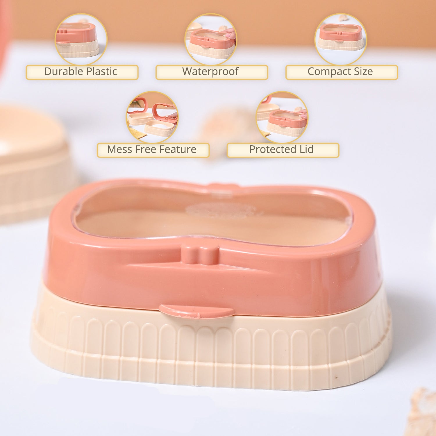 Market99 Plastic Peach & Beige Soap Dish - Set Of 2