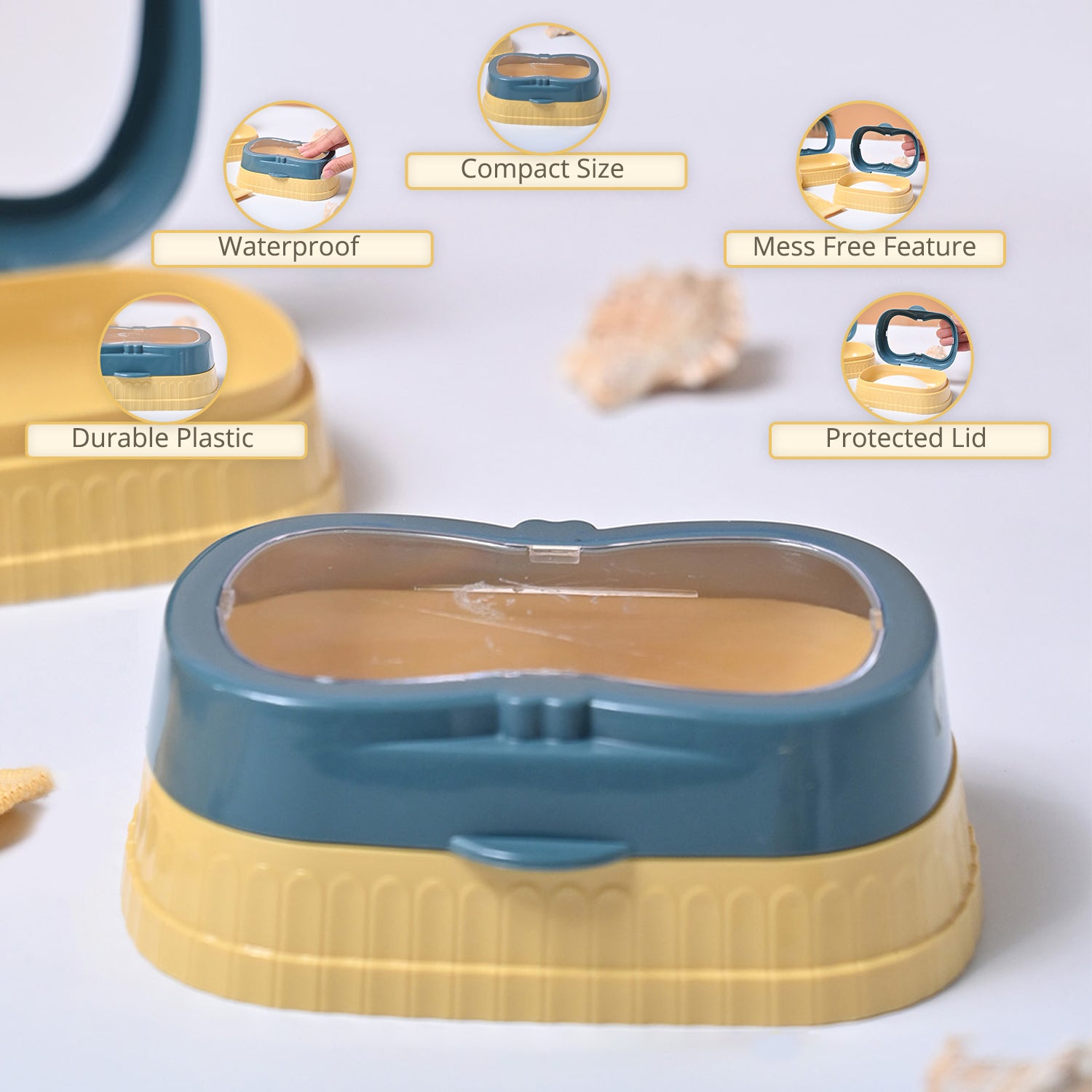 Market99 Plastic Blue & Yellow Soap Dish - Set Of 2