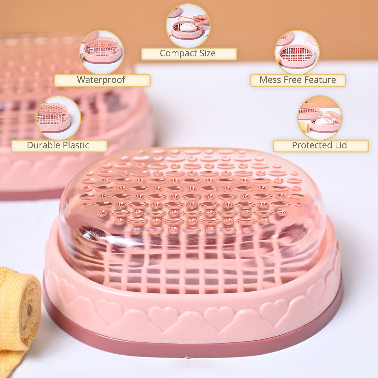 Market99 Plastic Peach Soap Dish - Set Of 2