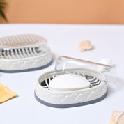 Market99 Plastic Off White & Grey Soap Dish - Set Of 2