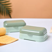Market99 Plastic Off White & Green Soap Dish - Set Of 2