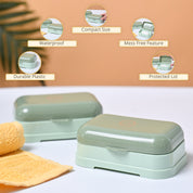 Market99 Plastic Off White & Green Soap Dish - Set Of 2