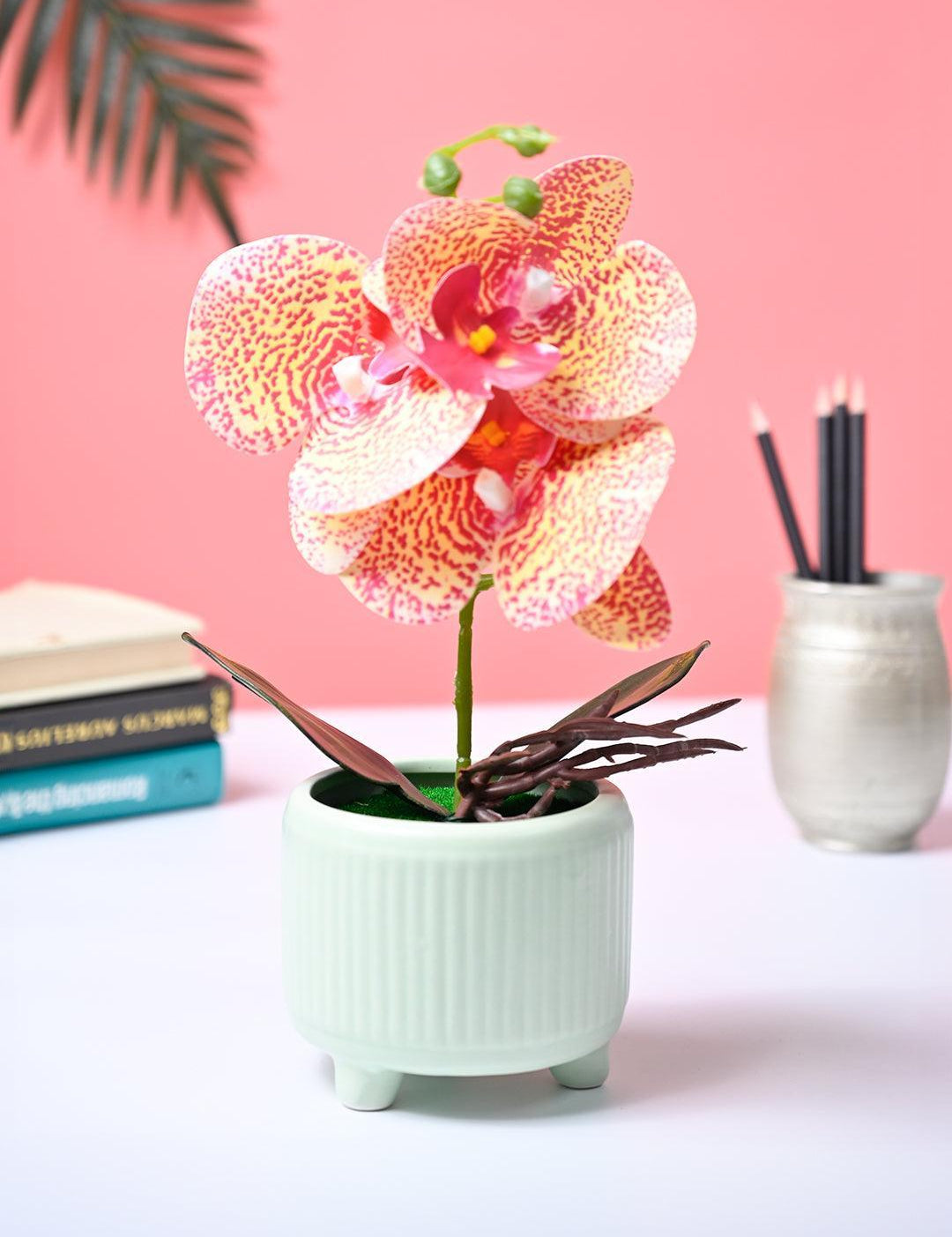 Market99 Pink Artificial Orchid Flower With Green Pot - MARKET99
