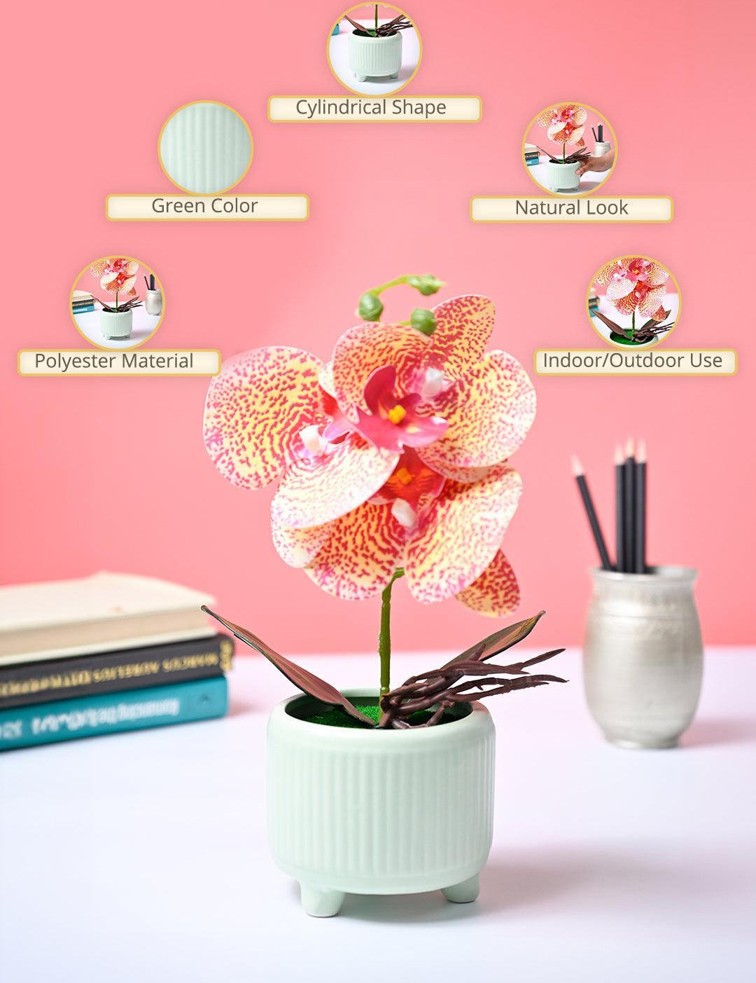 Market99 Pink Artificial Orchid Flower With Green Pot - MARKET99