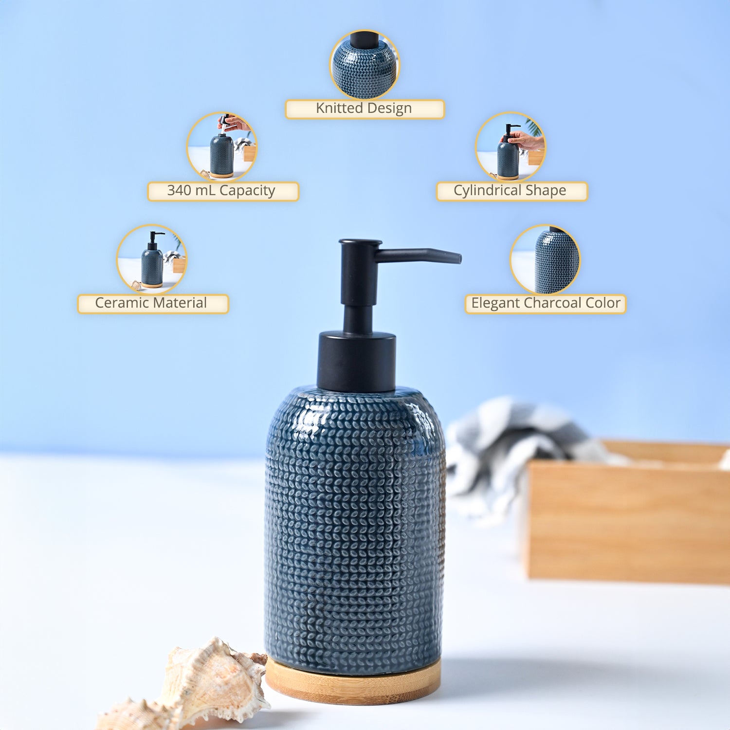 VON CASA 'Charcoal' Soap Dispenser - 340mL