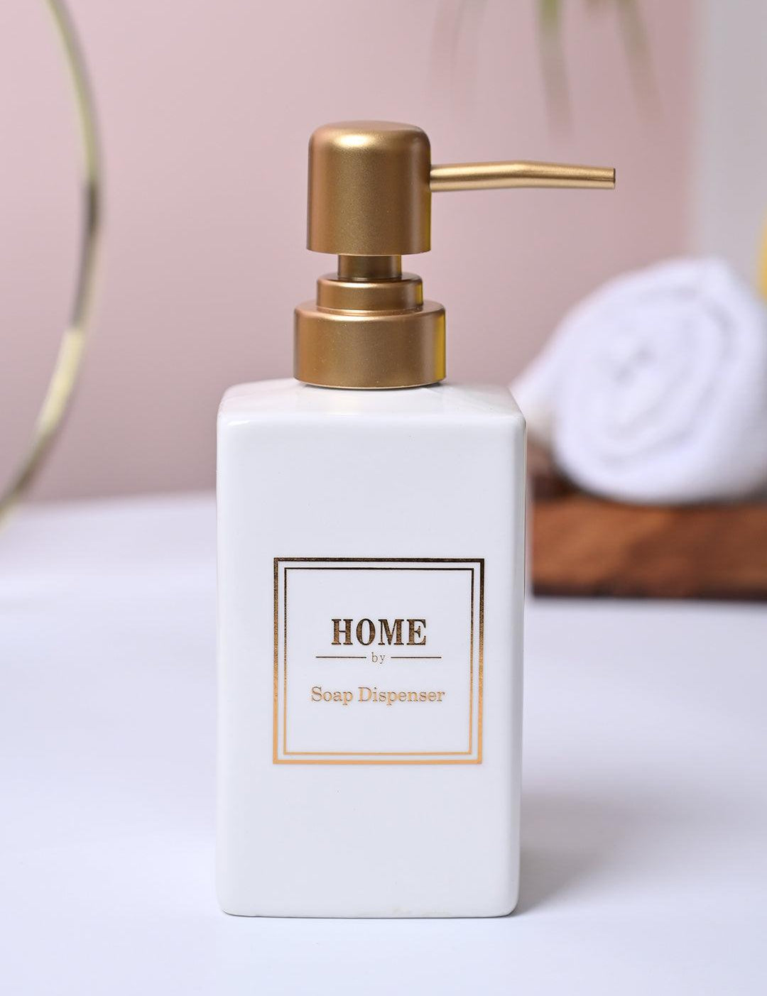 Luxe White & Gold Ceramic Soap Dispenser - MARKET99