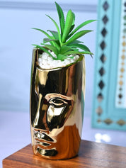 Artistic Touch - Face Design Ceramic Pot with Faux Plant - MARKET99