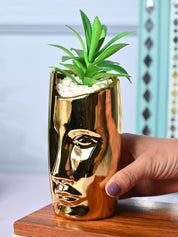 Artistic Touch - Face Design Ceramic Pot with Faux Plant - MARKET99