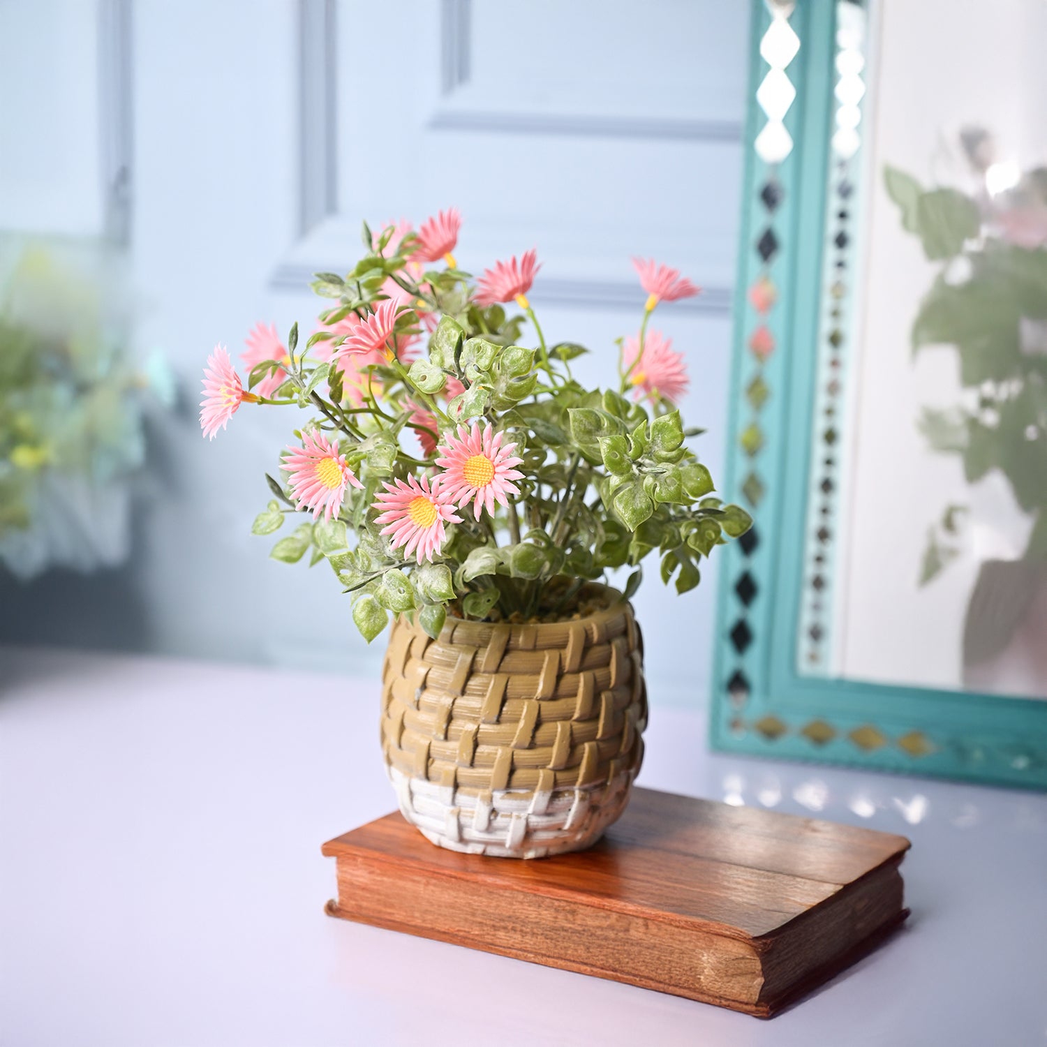 Matte Pink Serenity - Knitted Design Artificial Plant with Plastic Pot