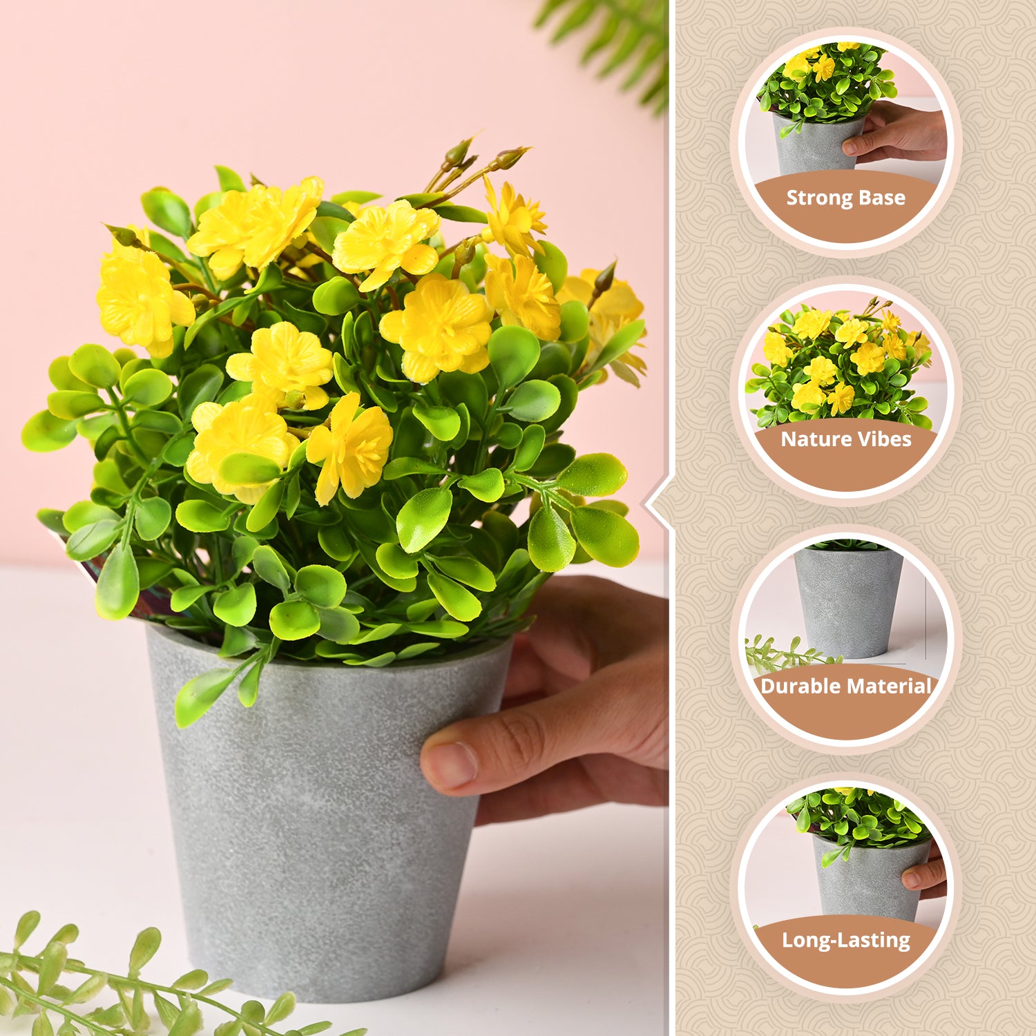 Artificial Plant With Pot – Green & Yellow