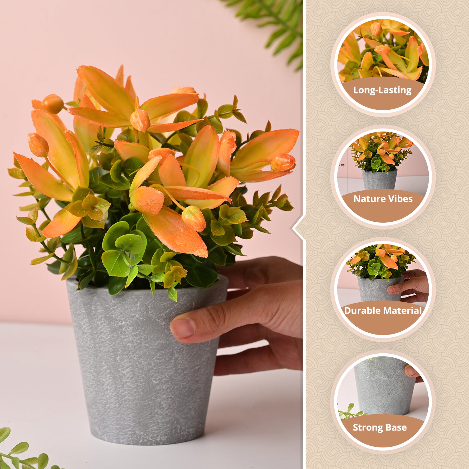 Artificial Flower With Pot – Green & Orange