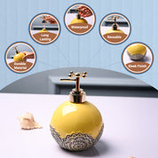 Ceramic Yellow Round Soap Dispenser - Embossed Glossy Finish