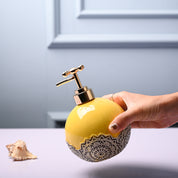 Ceramic Yellow Round Soap Dispenser - Embossed Glossy Finish