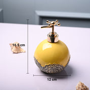 Ceramic Yellow Round Soap Dispenser - Embossed Glossy Finish