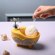 Ceramic Yellow Bath Tub Shaped Soap Dispenser - Embossed Glossy Finish